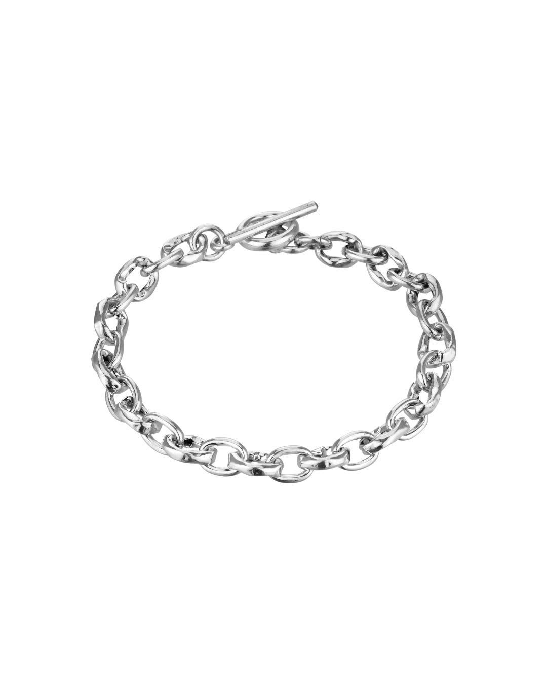 Armband aus 925er Silber mit massiven, ovalen Gliedern und T-Verschluss. Zeitloses Design mit leichtem Glanz.